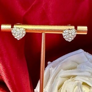 Gold Heart Pavé Earrings with Sparkling Stones